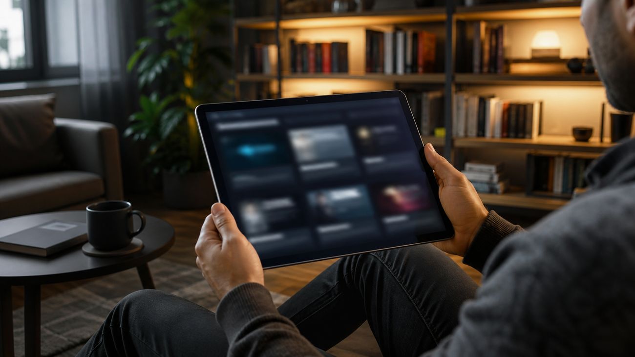 person reviewing deep web directories on a tablet