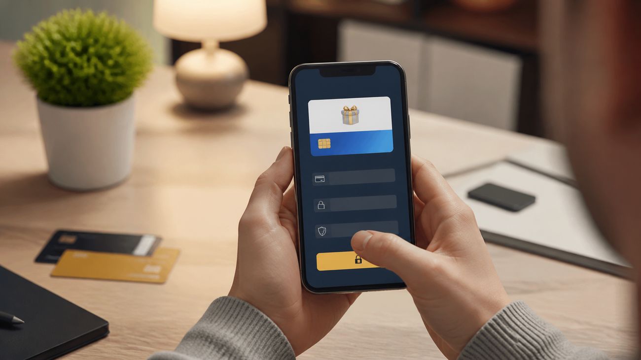 hands using smartphone for Visa card purchase