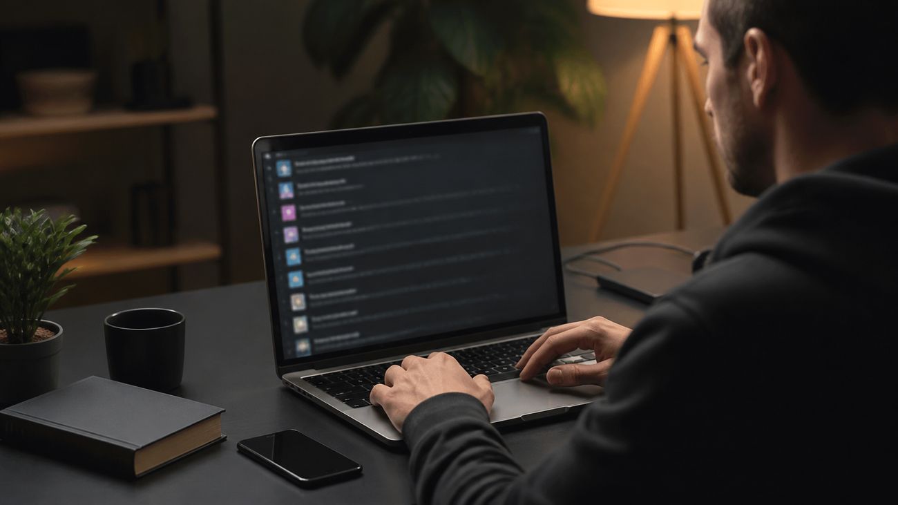 user exploring curated onion sites on laptop