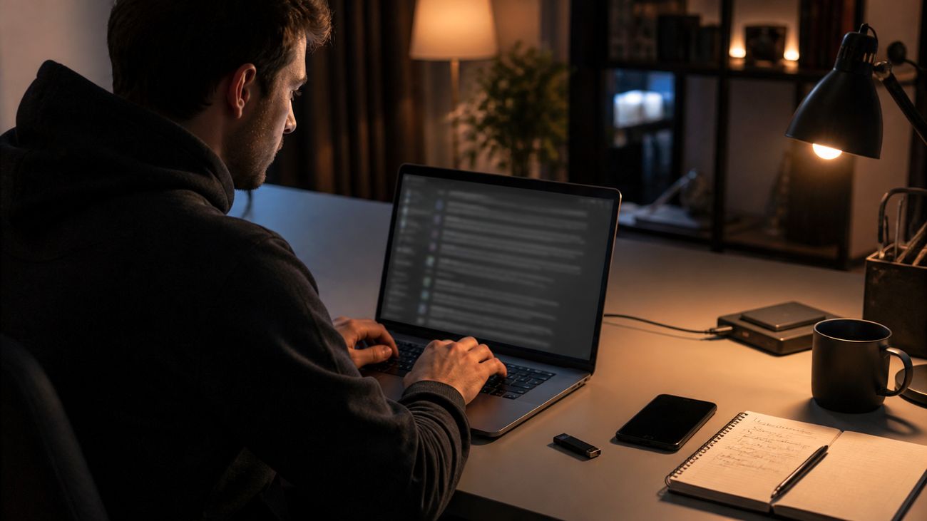 individual analyzing darknet market links at a desk