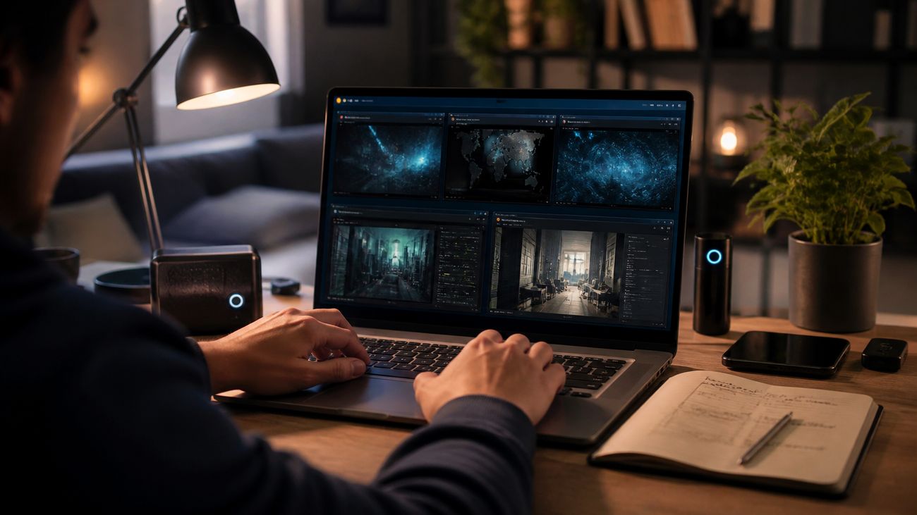 user exploring various deep web browsers on laptop